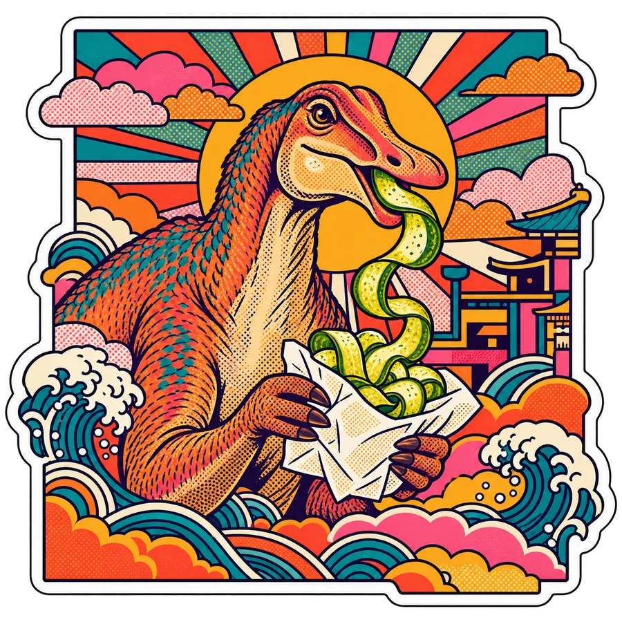 Maiasaura — Pickle ribbon strips dinosaur sticker, Kaiju Sunrise collection