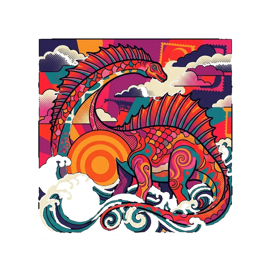 Amargasaurus — Rising wave sun dinosaur sticker, Kaiju Sunrise collection