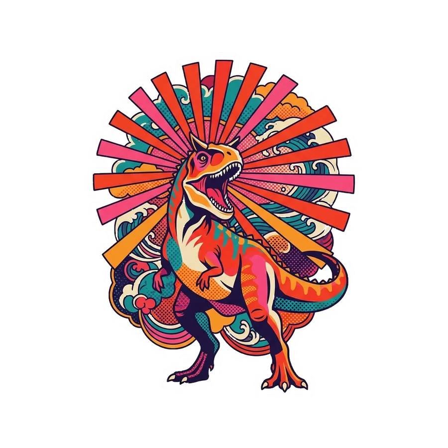 Carnotaurus — Festival sun dinosaur sticker, Kaiju Sunrise collection