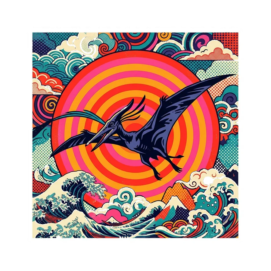 Pteranodon — Concentric sun dinosaur sticker, Kaiju Sunrise collection