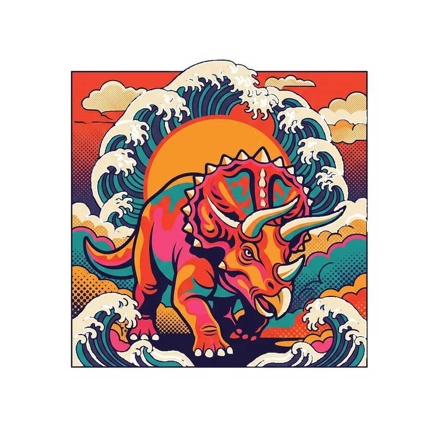 Triceratops — Wave halo sun dinosaur sticker, Kaiju Sunrise collection