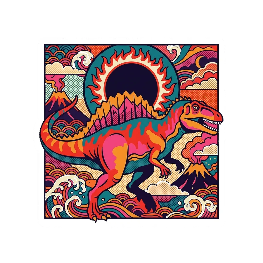 Acrocanthosaurus — Eclipse corona sun dinosaur sticker, Kaiju Sunrise collection