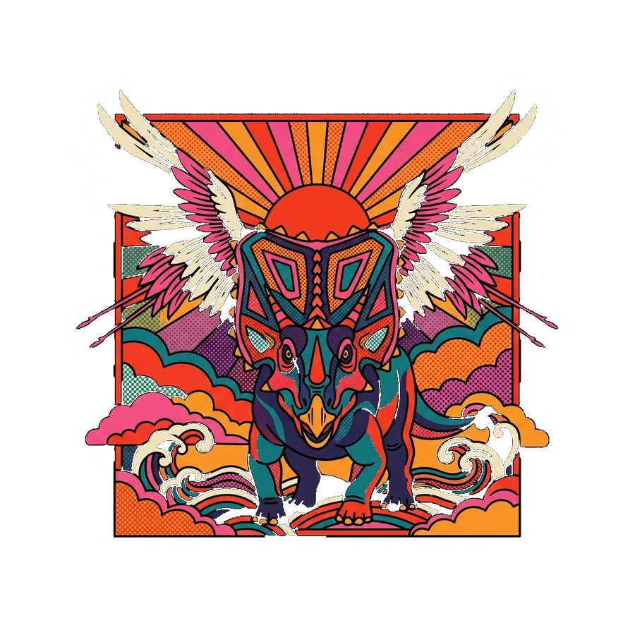 Chasmosaurus — Crane wing sun dinosaur sticker, Kaiju Sunrise collection