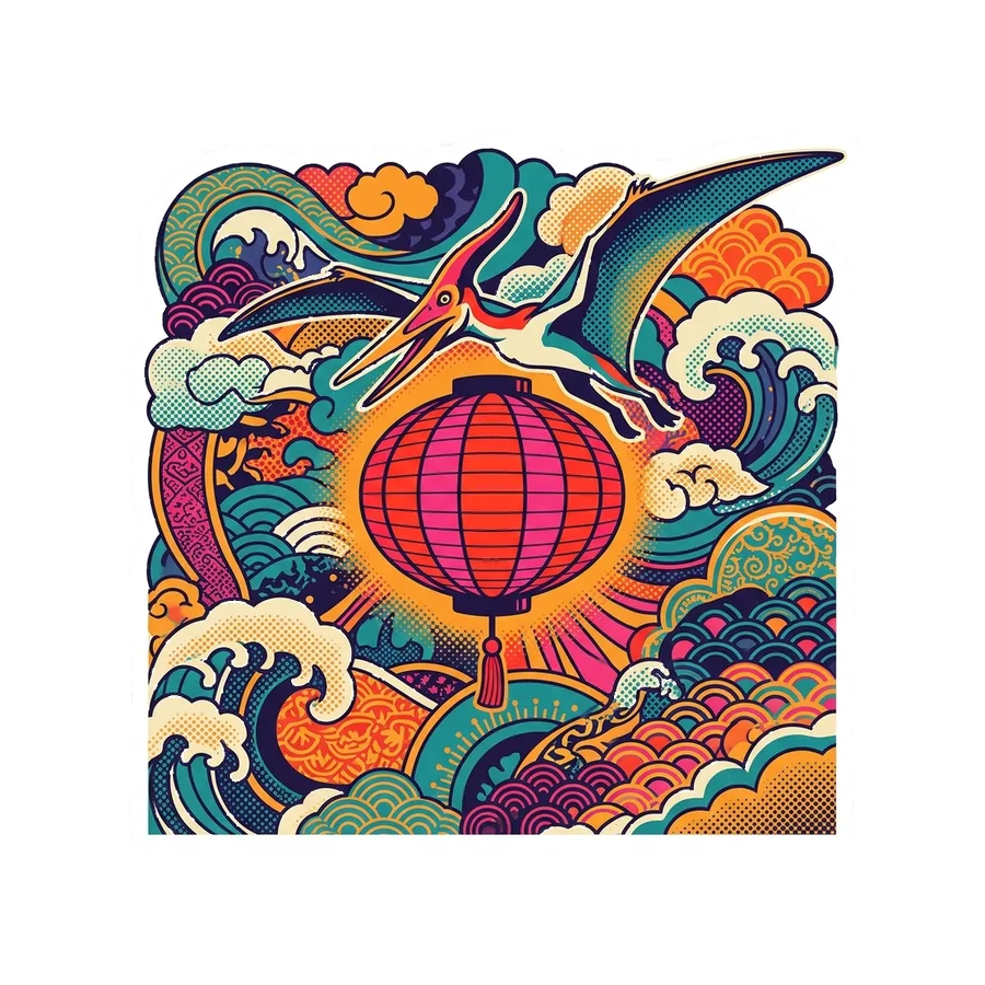 Dsungaripterus — Lantern sun dinosaur sticker, Kaiju Sunrise collection