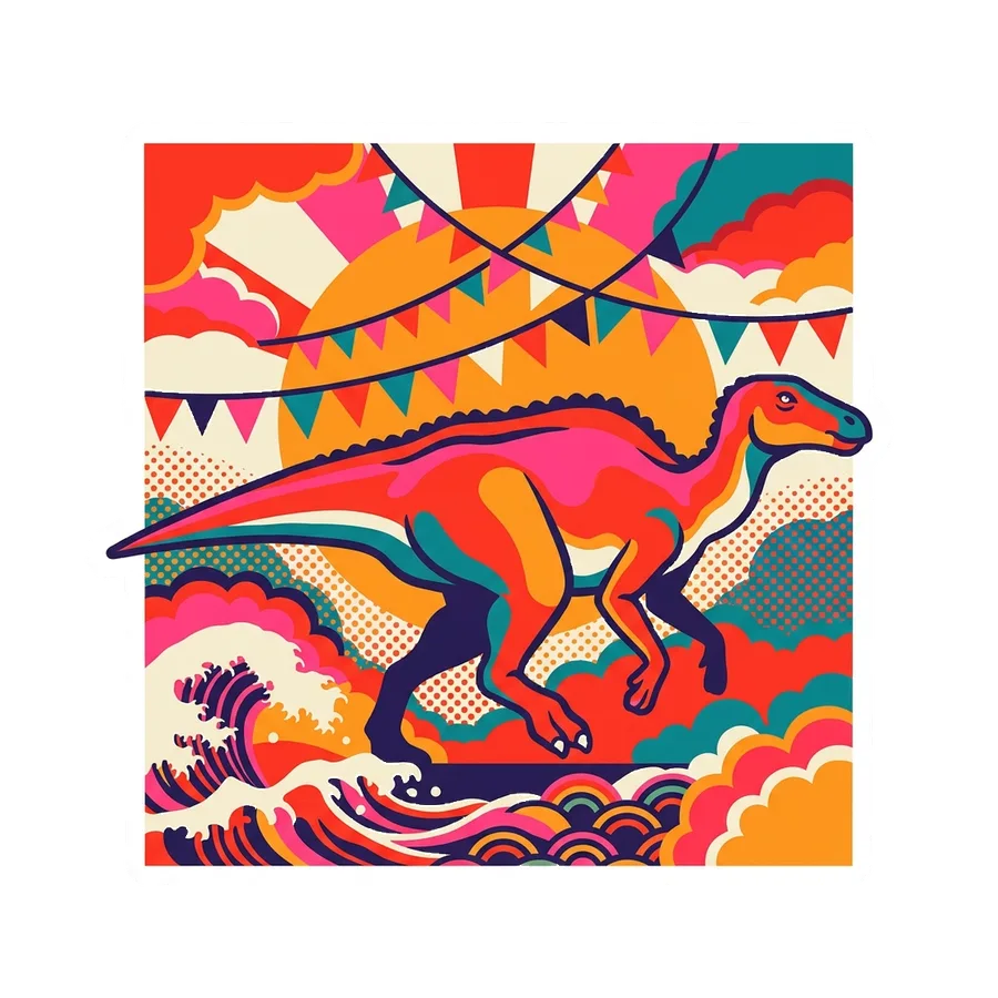 Hadrosaurus — Bunting sun dinosaur sticker, Kaiju Sunrise collection