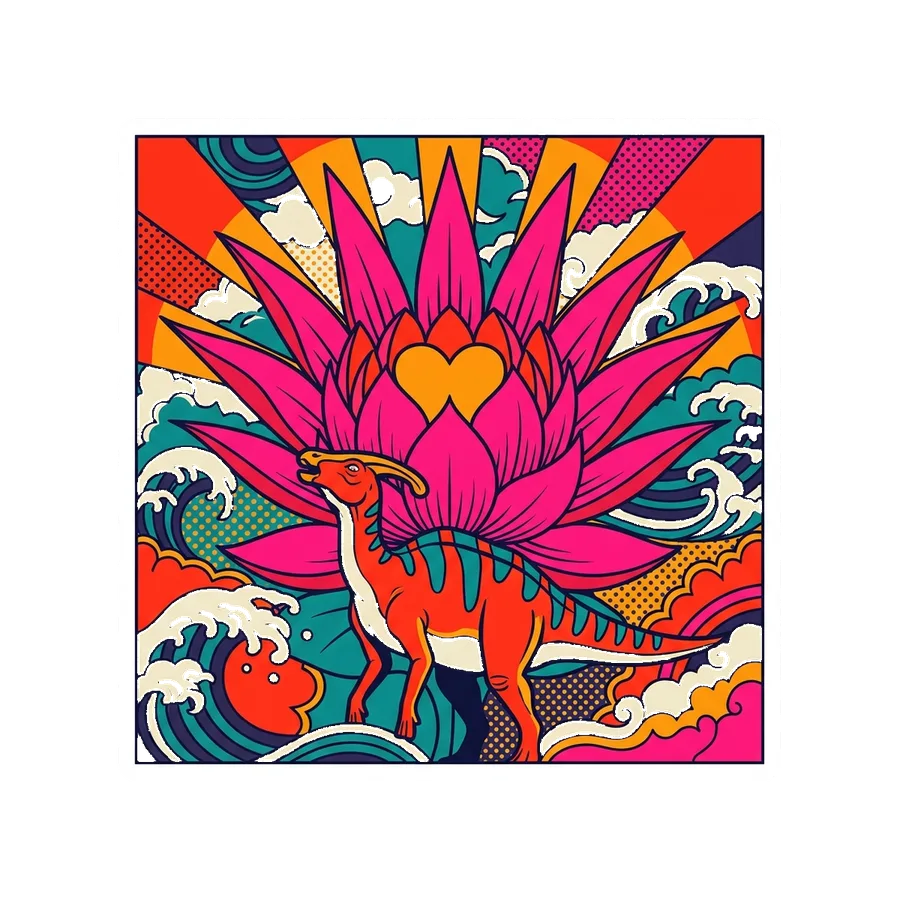 Hypacrosaurus — Lotus sun dinosaur sticker, Kaiju Sunrise collection