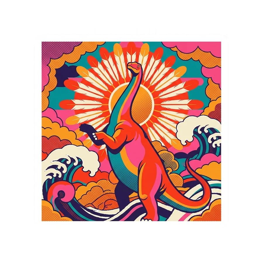 Jobaria — Feather ray sun dinosaur sticker, Kaiju Sunrise collection
