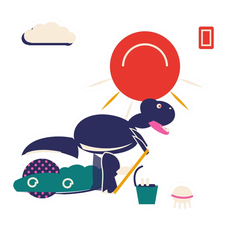 Deinonychus — Mopping the floor dinosaur sticker, Sunrise Flats collection