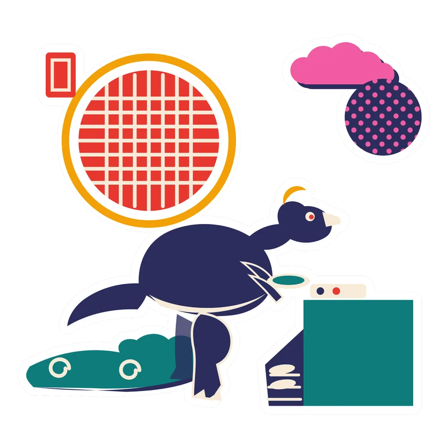 Maiasaura — Emptying the dishwasher dinosaur sticker, Sunrise Flats collection