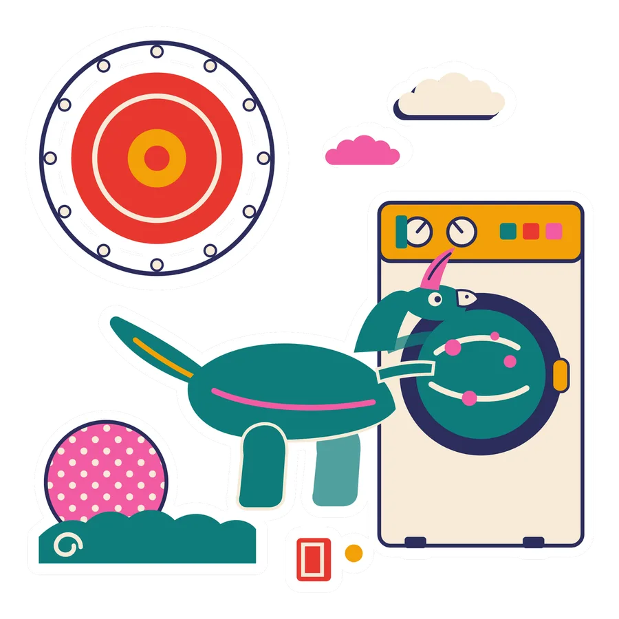 Tsintaosaurus — Watching the washer dinosaur sticker, Sunrise Flats collection