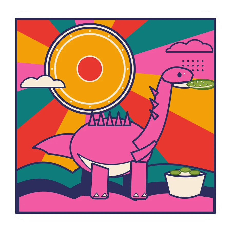 Amargasaurus — Eating a pickle dinosaur sticker, Sunrise Flats collection