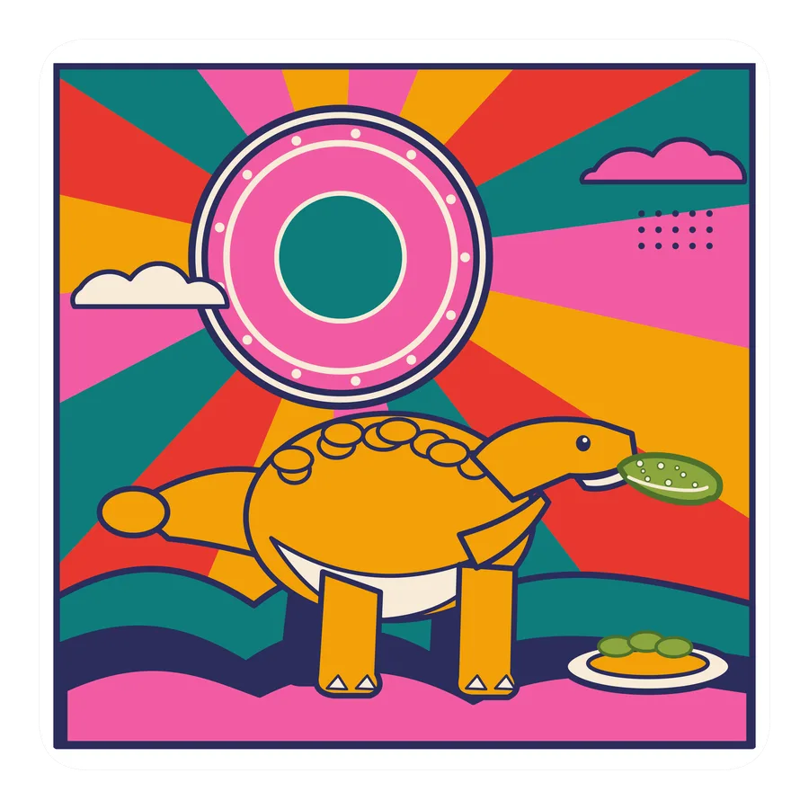 Ankylosaurus — Eating a pickle dinosaur sticker, Sunrise Flats collection