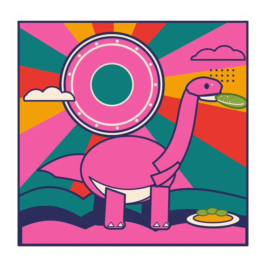 Argentinosaurus — Eating a pickle dinosaur sticker, Sunrise Flats collection