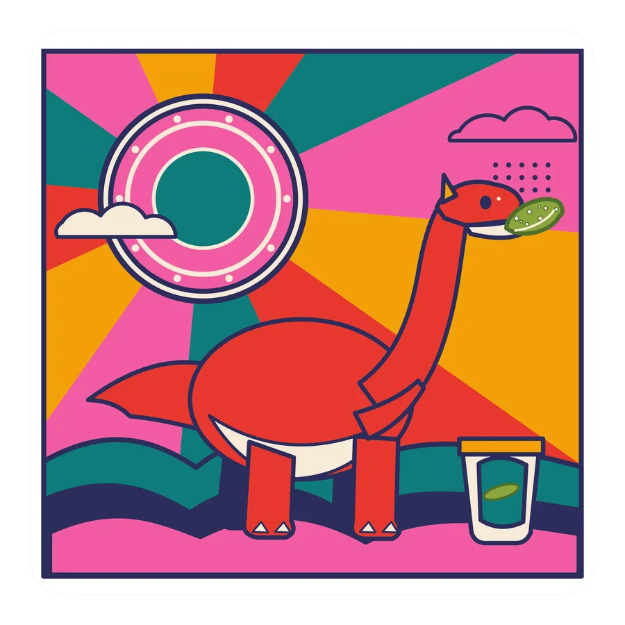 Brachiosaurus — Eating a pickle dinosaur sticker, Sunrise Flats collection