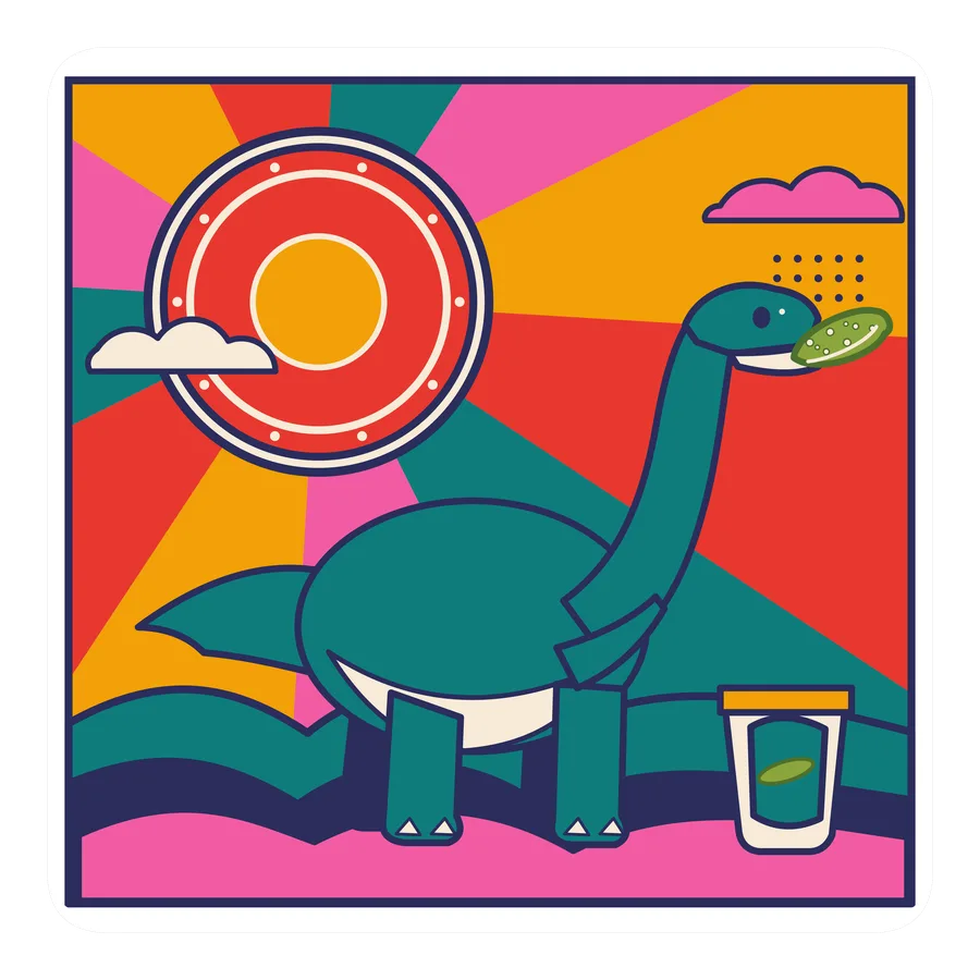 Camarasaurus — Eating a pickle dinosaur sticker, Sunrise Flats collection