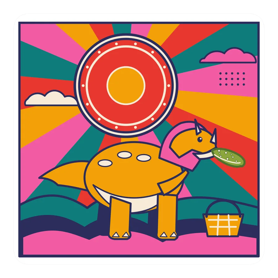 Centrosaurus — Eating a pickle dinosaur sticker, Sunrise Flats collection