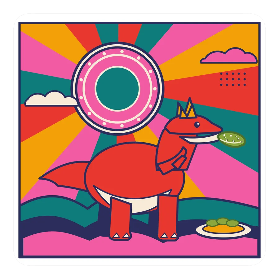 Ceratosaurus — Eating a pickle dinosaur sticker, Sunrise Flats collection