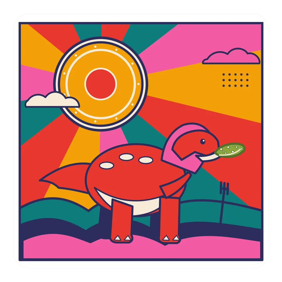 Chasmosaurus — Eating a pickle dinosaur sticker, Sunrise Flats collection
