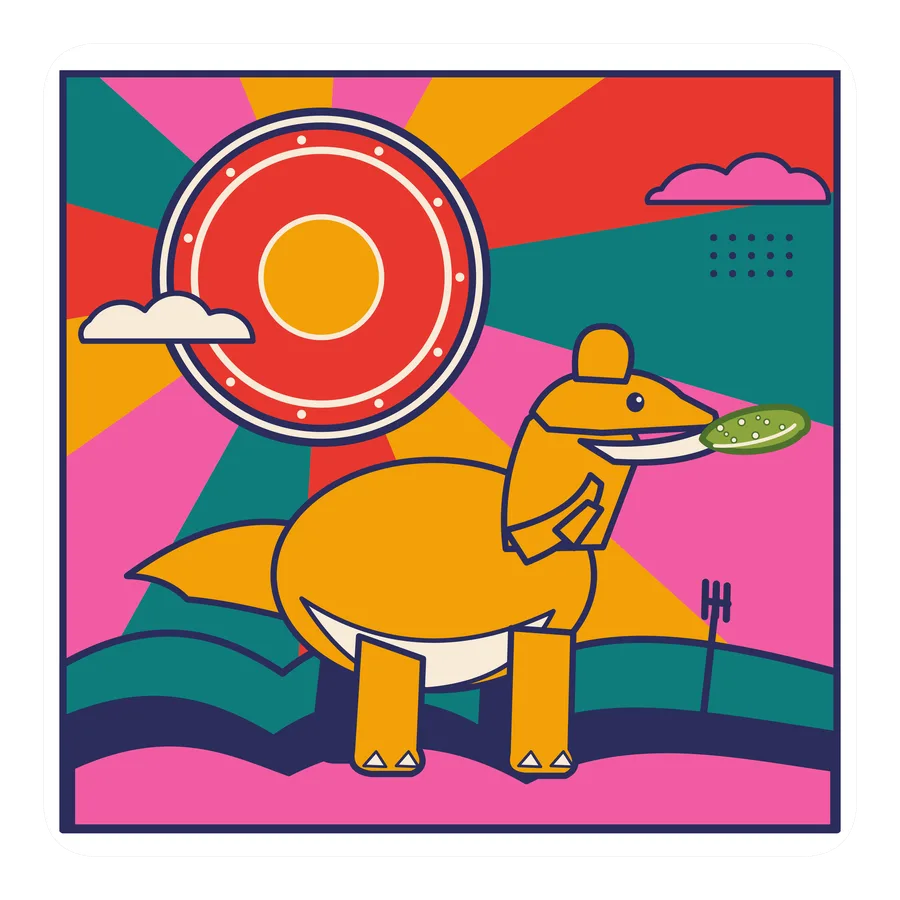 Corythosaurus — Eating a pickle dinosaur sticker, Sunrise Flats collection