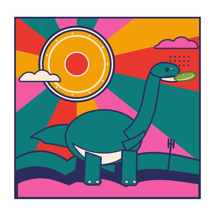 Diplodocus — Eating a pickle dinosaur sticker, Sunrise Flats collection
