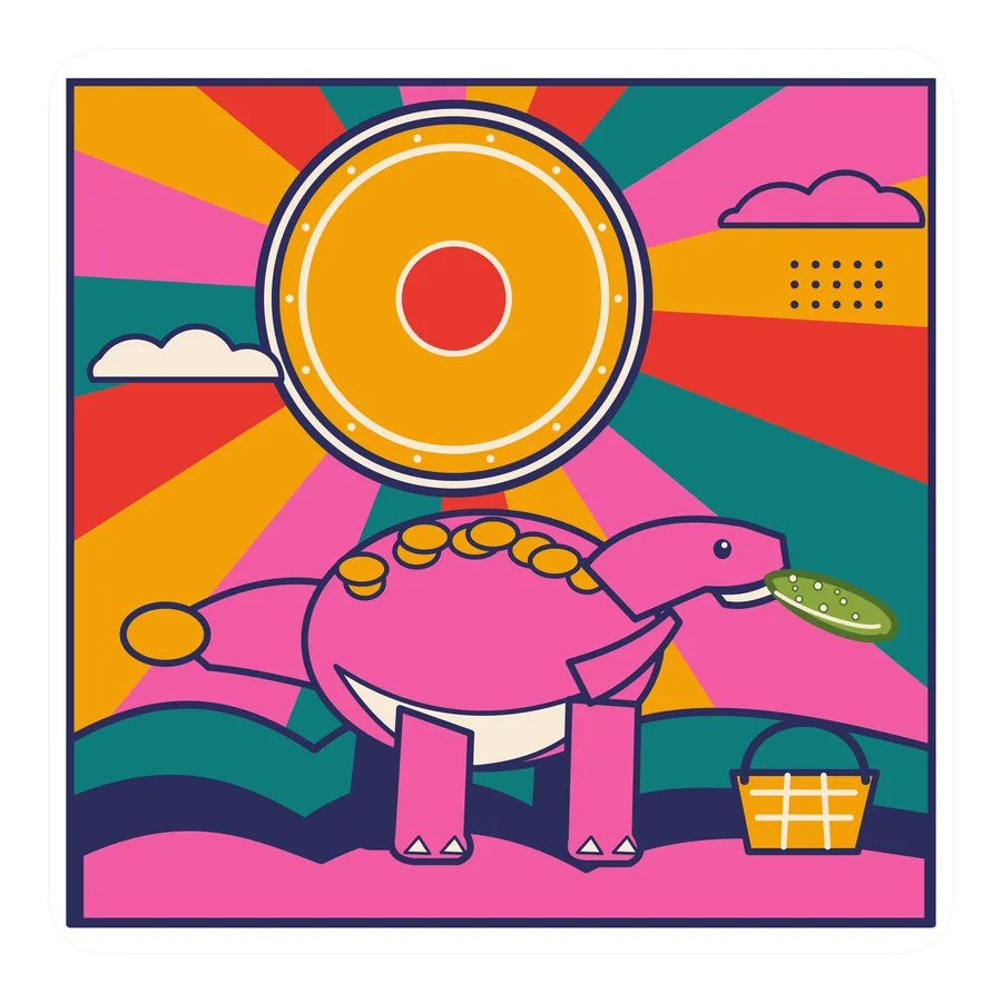 Euoplocephalus — Eating a pickle dinosaur sticker, Sunrise Flats collection