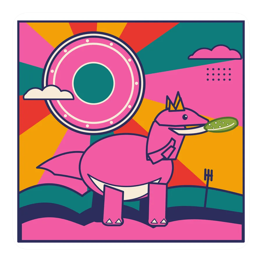 Giganotosaurus — Eating a pickle dinosaur sticker, Sunrise Flats collection