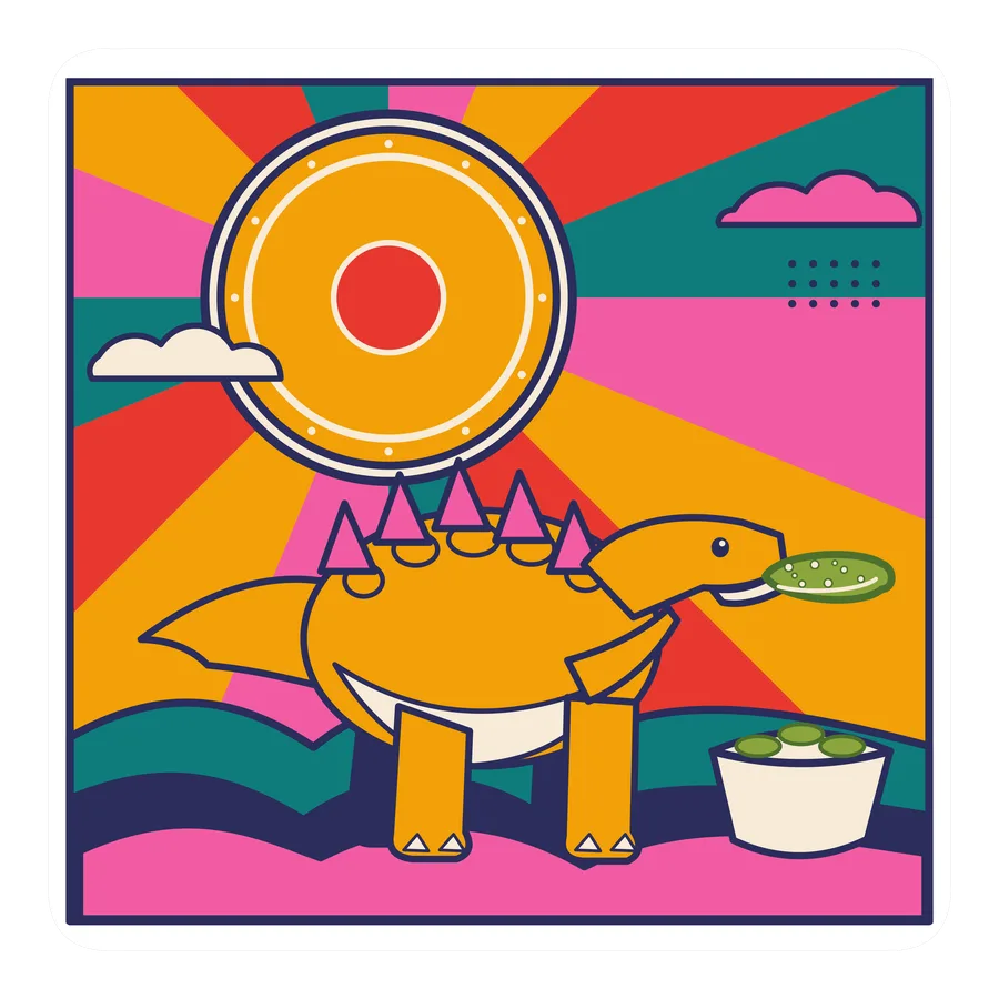 Huayangosaurus — Eating a pickle dinosaur sticker, Sunrise Flats collection