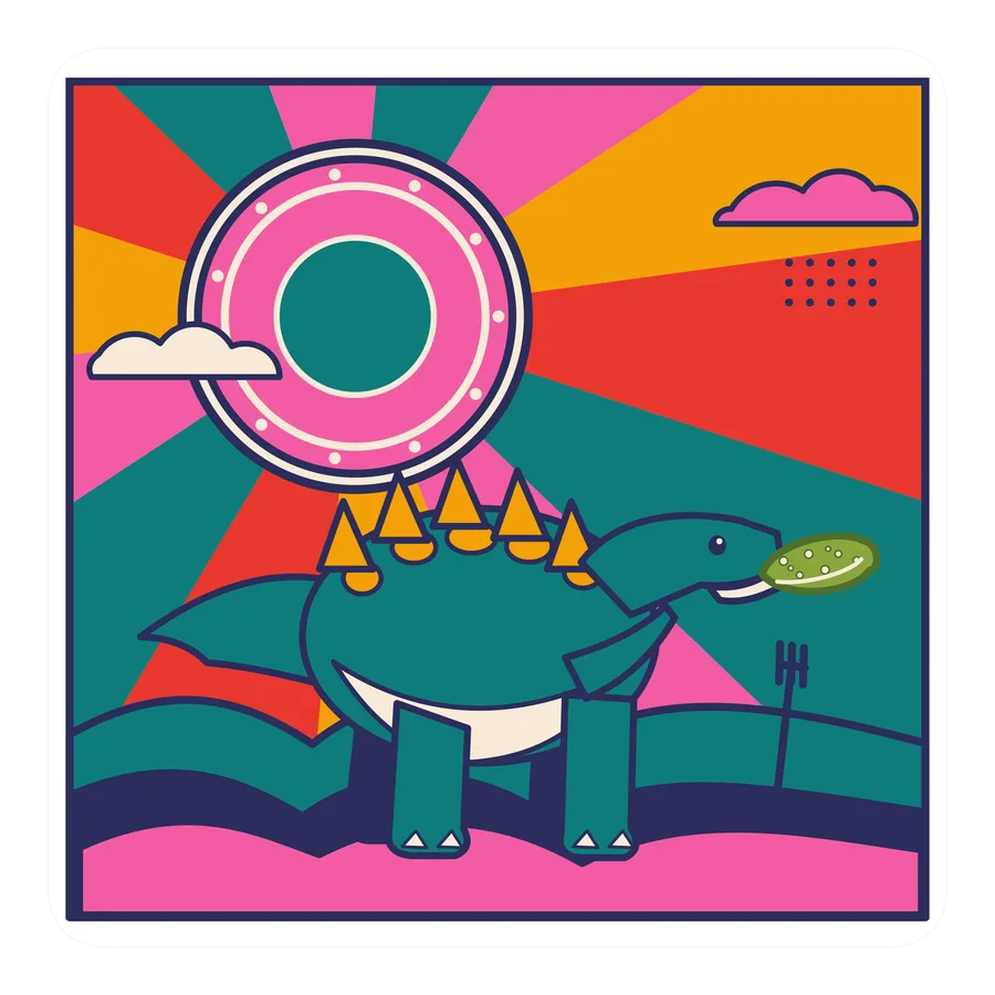 Kentrosaurus — Eating a pickle dinosaur sticker, Sunrise Flats collection