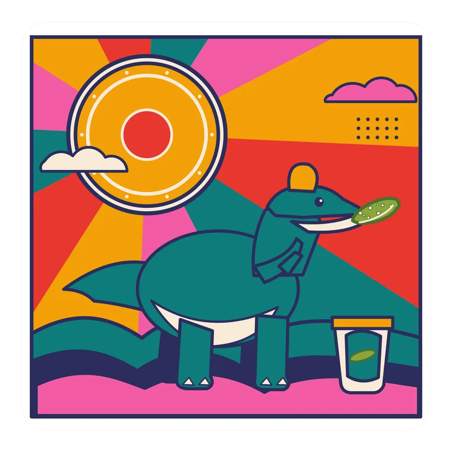 Lambeosaurus — Eating a pickle dinosaur sticker, Sunrise Flats collection