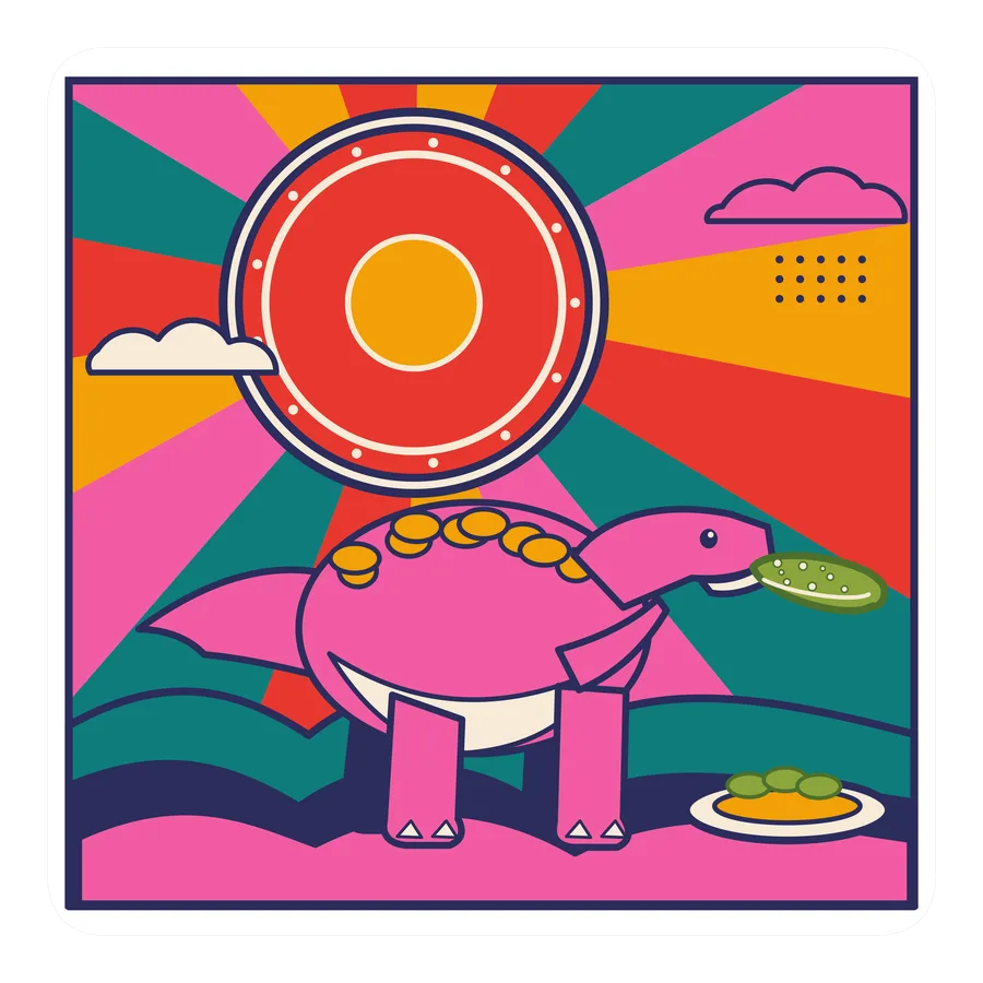 Nodosaurus — Eating a pickle dinosaur sticker, Sunrise Flats collection