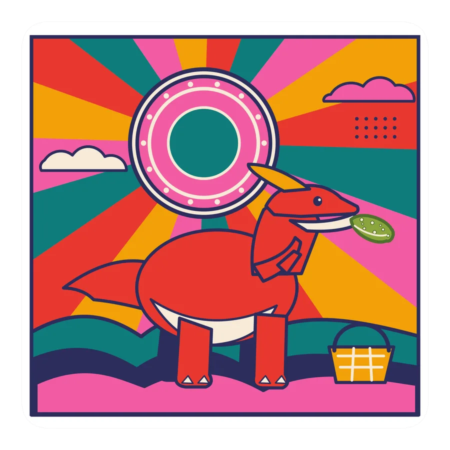 Parasaurolophus — Eating a pickle dinosaur sticker, Sunrise Flats collection