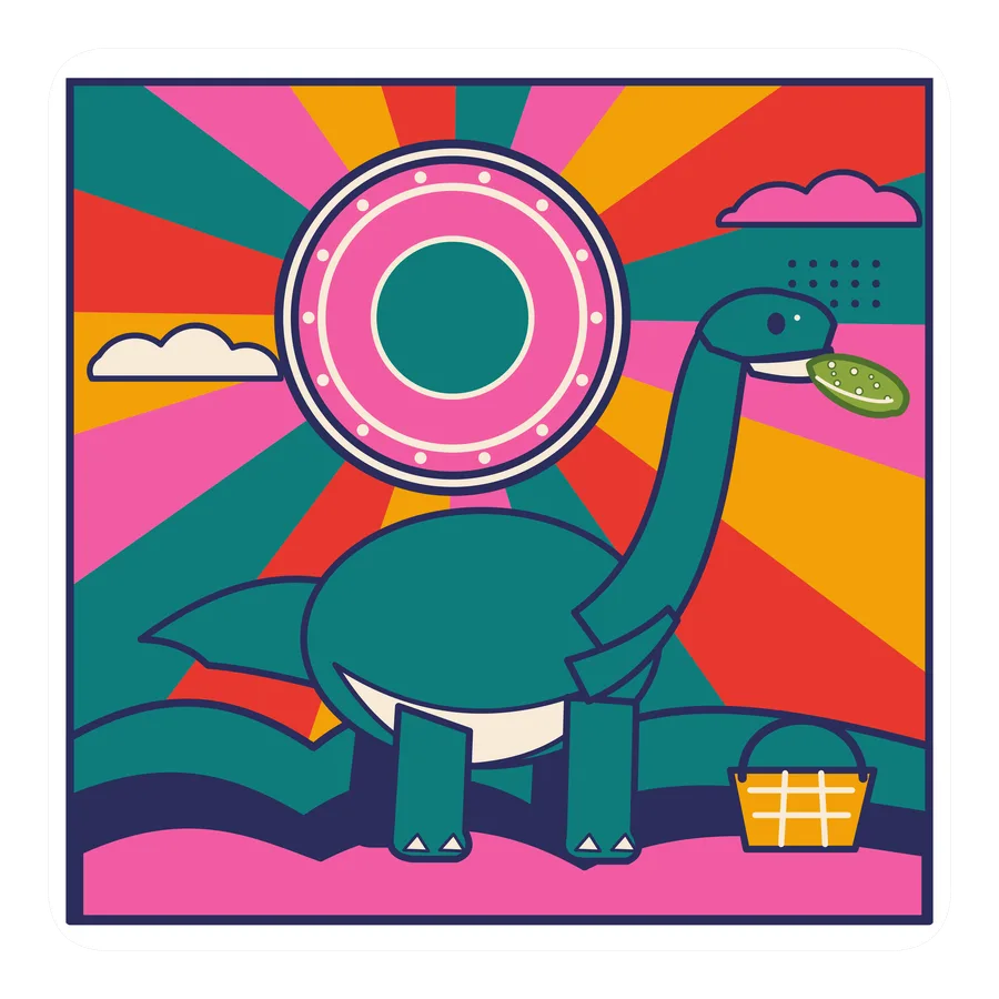 Patagotitan — Eating a pickle dinosaur sticker, Sunrise Flats collection