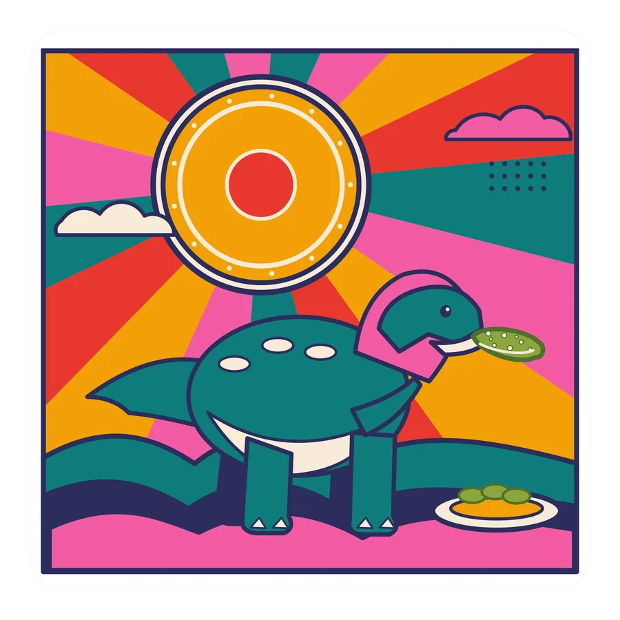 Protoceratops — Eating a pickle dinosaur sticker, Sunrise Flats collection