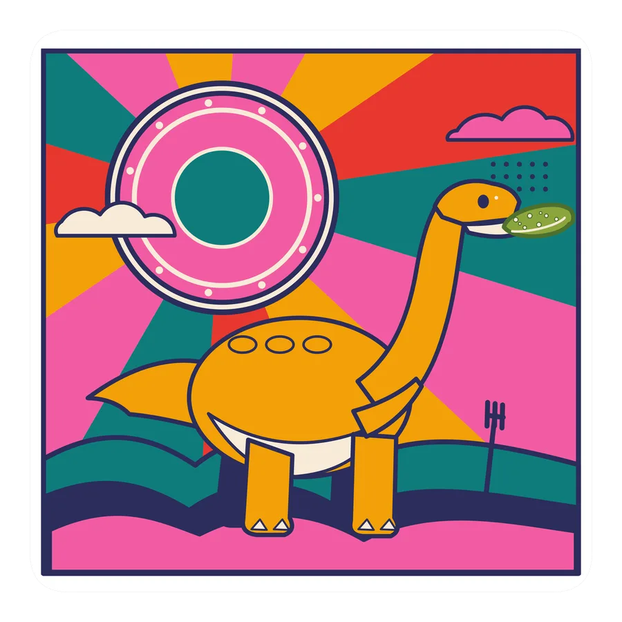 Saltasaurus — Eating a pickle dinosaur sticker, Sunrise Flats collection