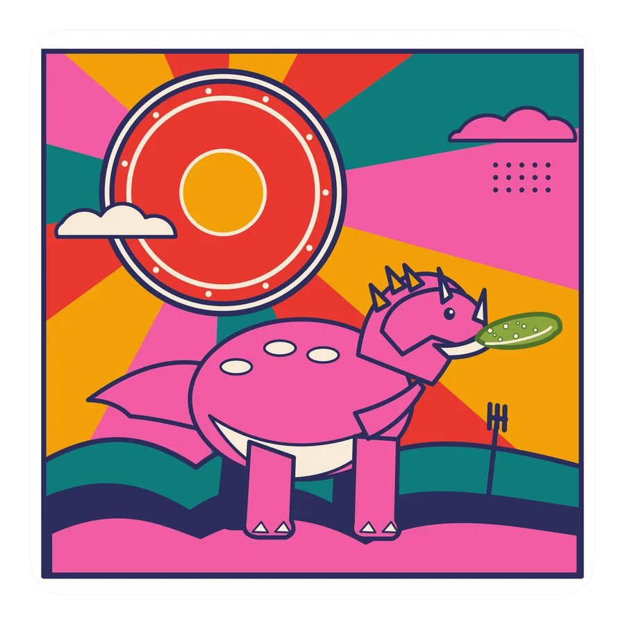 Styracosaurus — Eating a pickle dinosaur sticker, Sunrise Flats collection