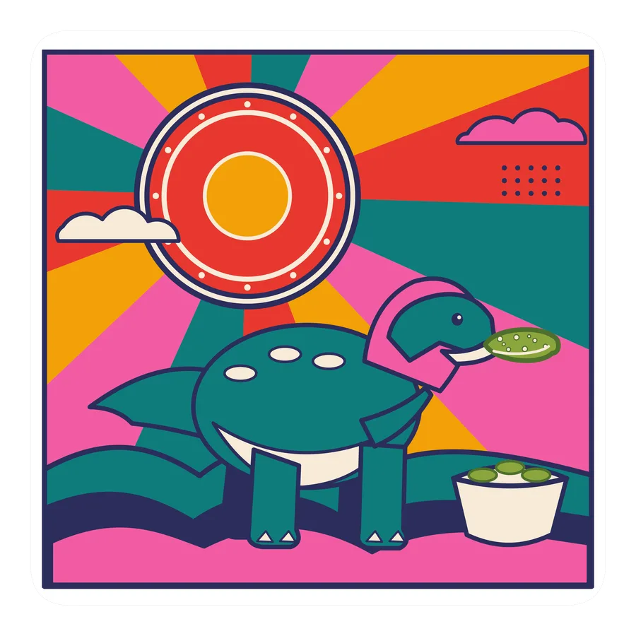 Torosaurus — Eating a pickle dinosaur sticker, Sunrise Flats collection