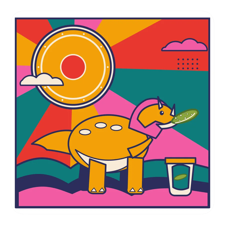 Triceratops — Eating a pickle dinosaur sticker, Sunrise Flats collection