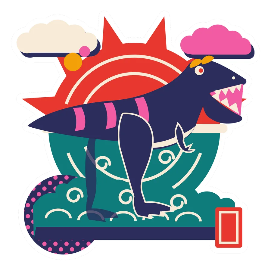 Allosaurus — Split sun dinosaur sticker, Sunrise Flats collection