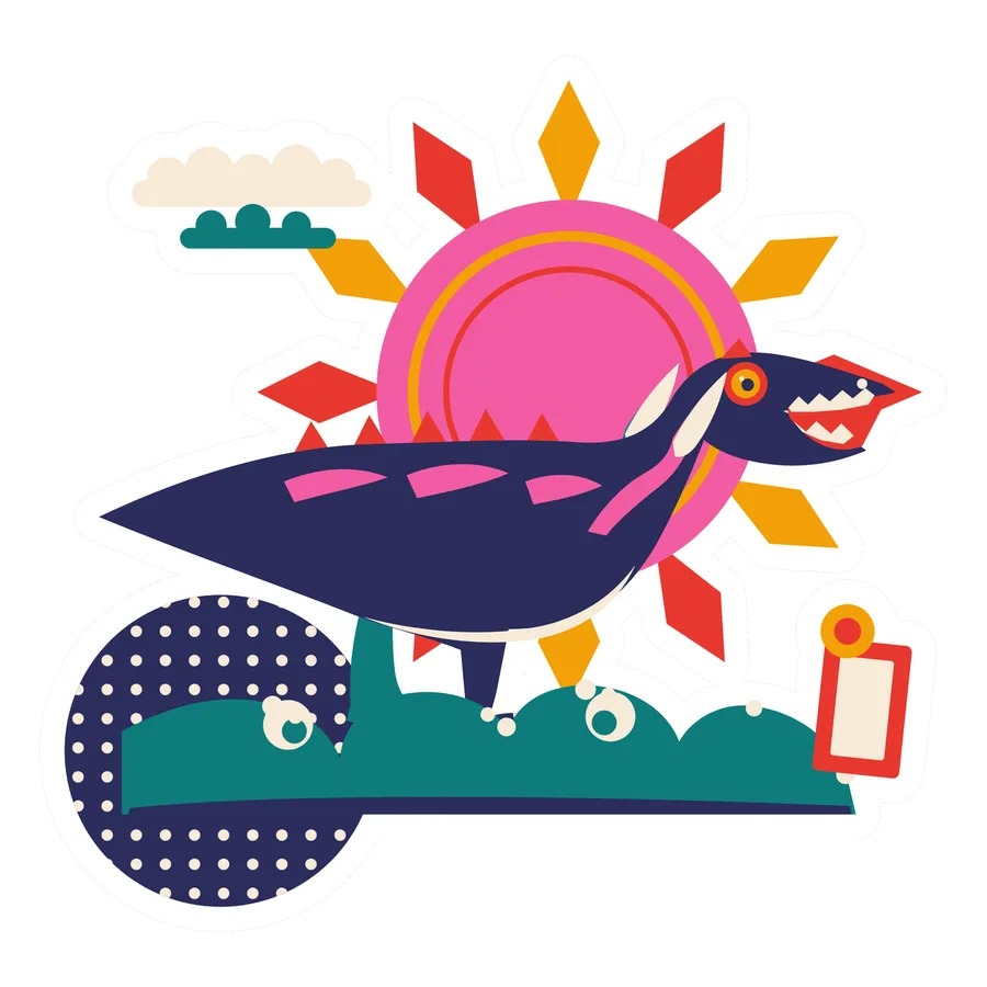 Baryonyx — Diamond ray sun dinosaur sticker, Sunrise Flats collection