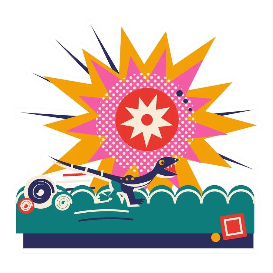 Compsognathus — Spark sun dinosaur sticker, Sunrise Flats collection