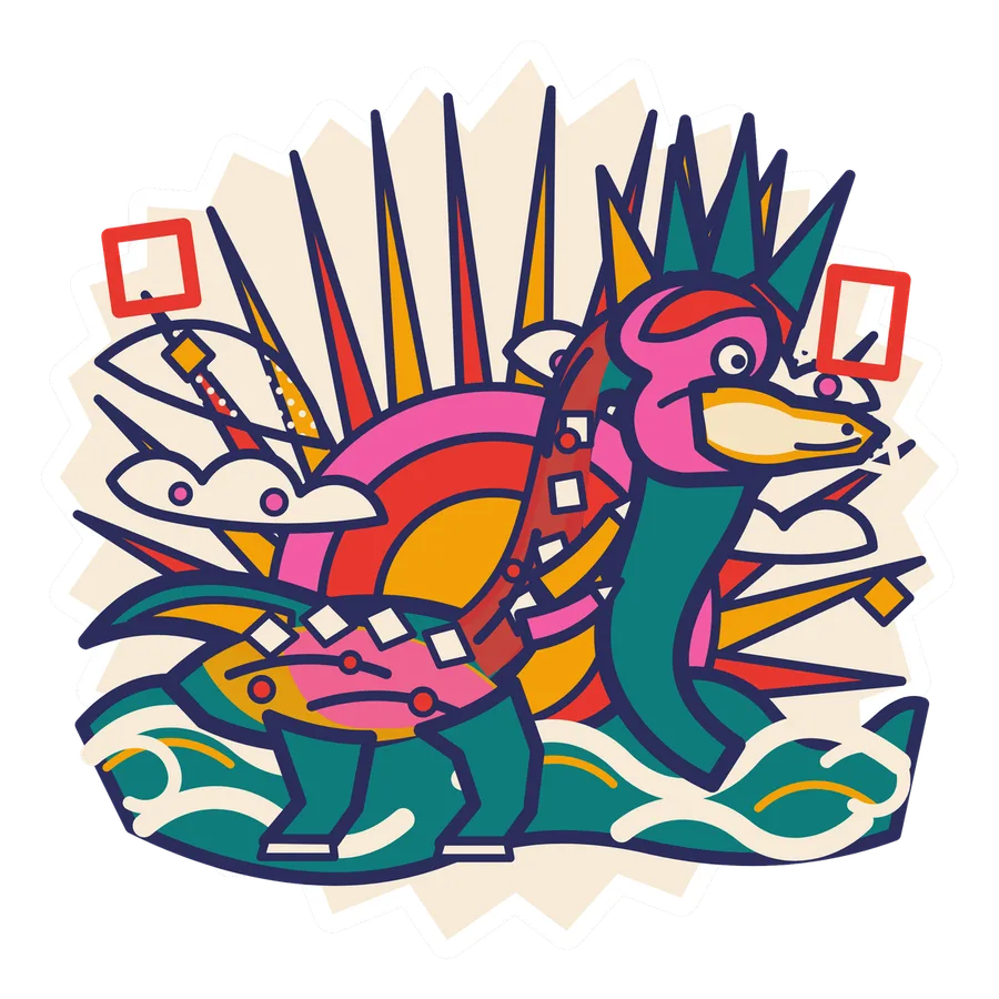 Edmontosaurus — Crown sun dinosaur sticker, Sunrise Flats collection