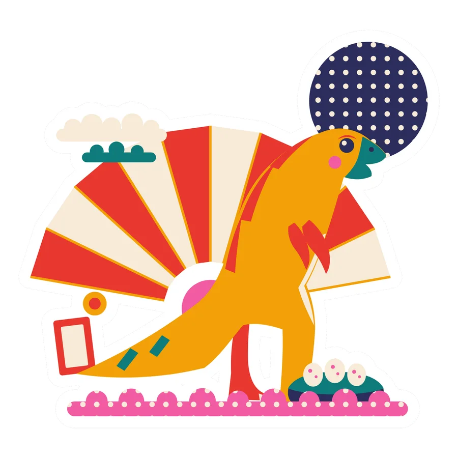 Maiasaura — Fan sun dinosaur sticker, Sunrise Flats collection