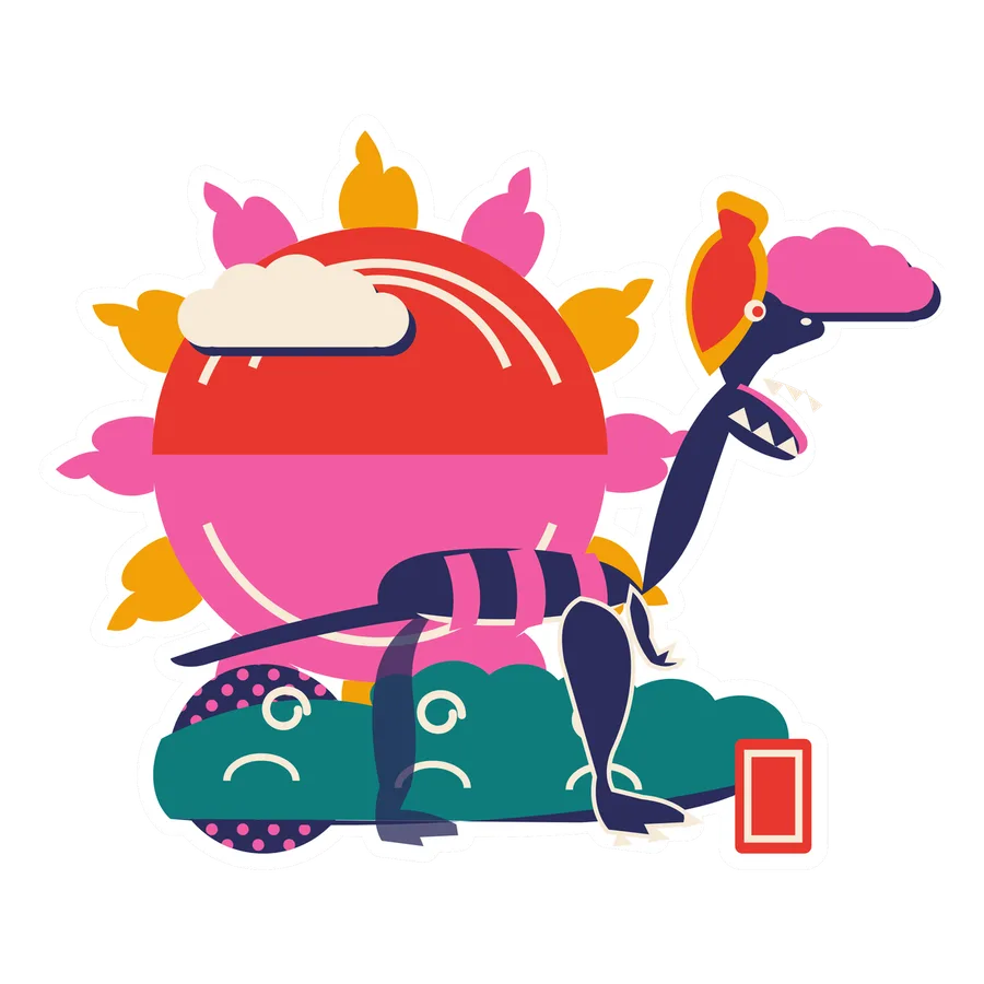 Lambeosaurus — Flame ring sun dinosaur sticker, Sunrise Flats collection