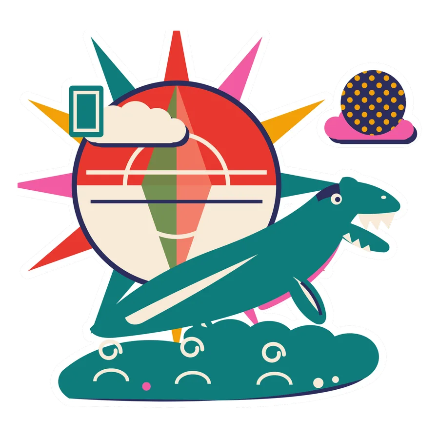 Liopleurodon — Prism sun dinosaur sticker, Sunrise Flats collection