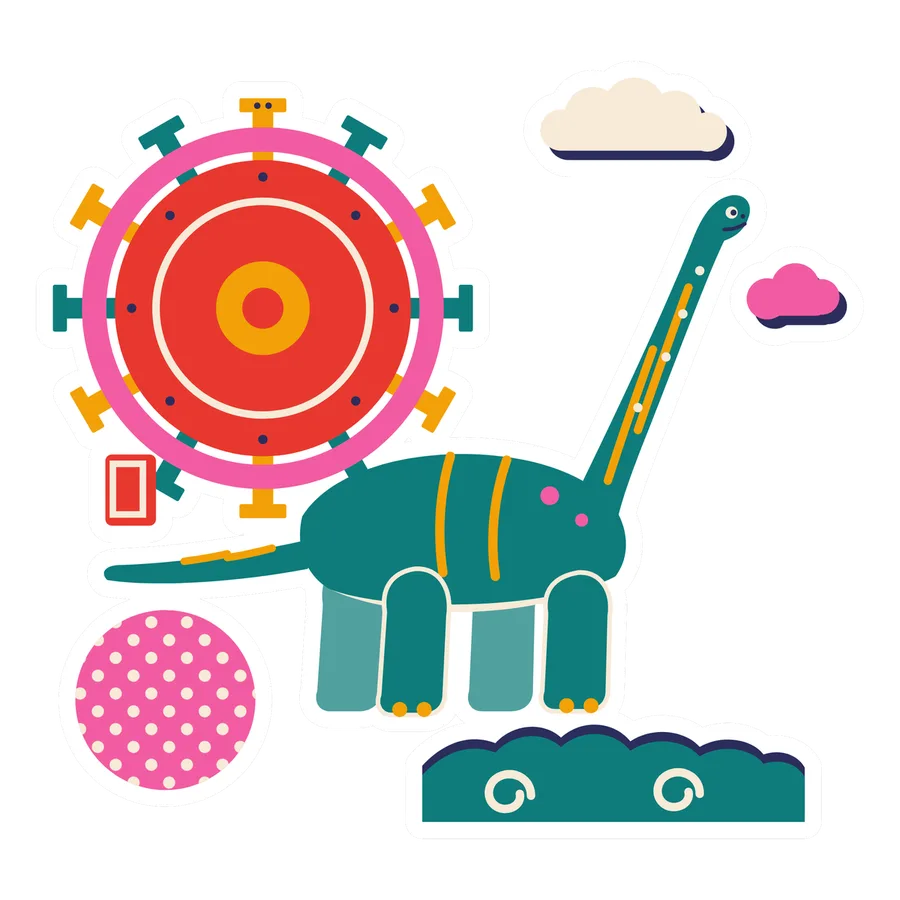 Mamenchisaurus — Girder ray sun dinosaur sticker, Sunrise Flats collection