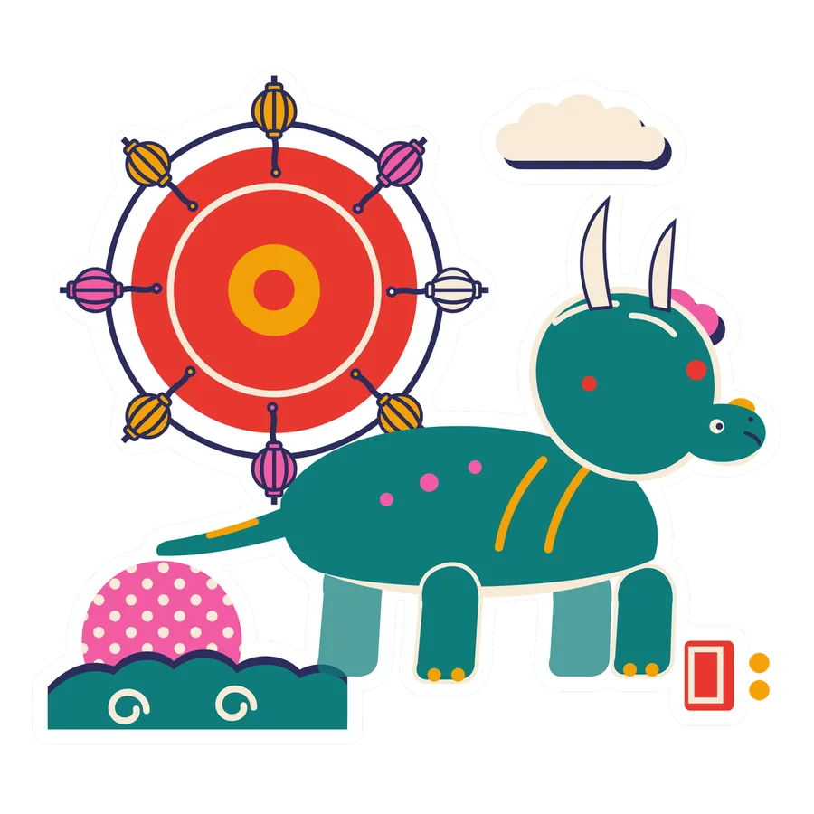Nasutoceratops — Lantern string sun dinosaur sticker, Sunrise Flats collection