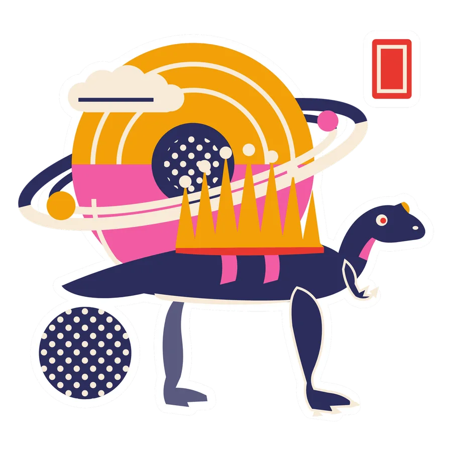 Ouranosaurus — Orbital ring sun dinosaur sticker, Sunrise Flats collection