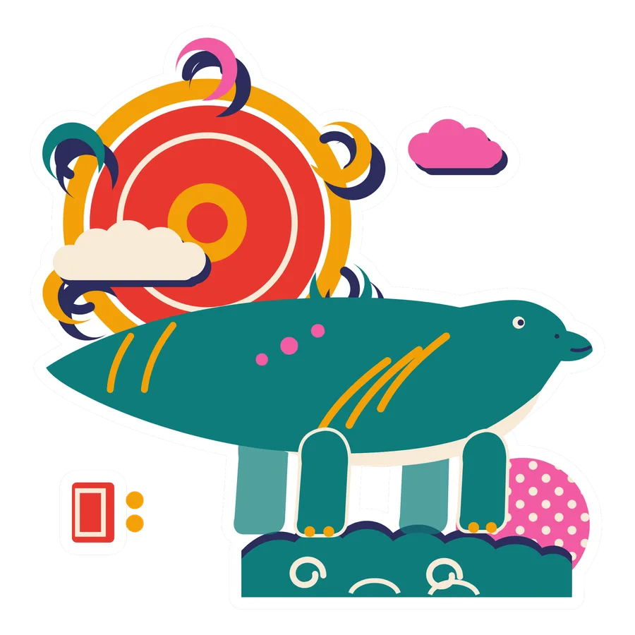 Shantungosaurus — Wind gyre sun dinosaur sticker, Sunrise Flats collection