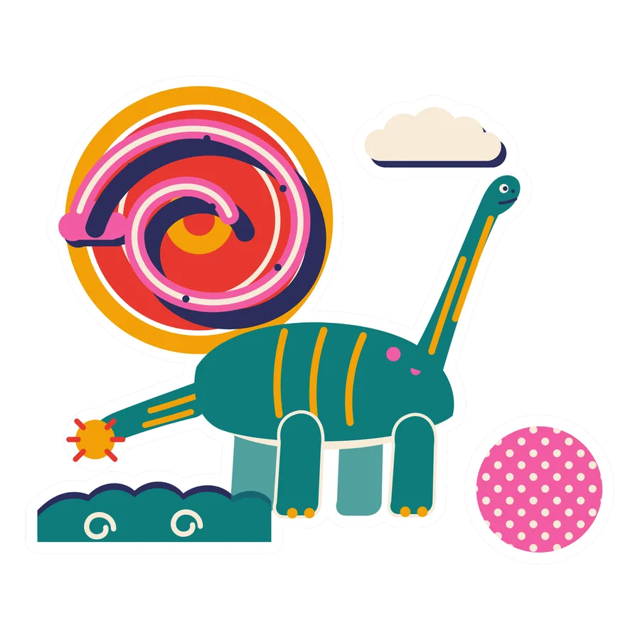 Shunosaurus — Ribbon spiral sun dinosaur sticker, Sunrise Flats collection