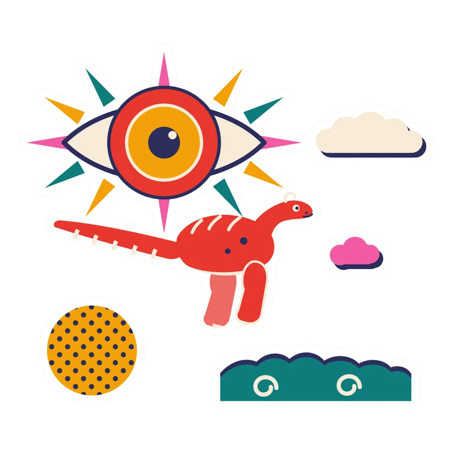 Sinosauropteryx — Eye sun dinosaur sticker, Sunrise Flats collection